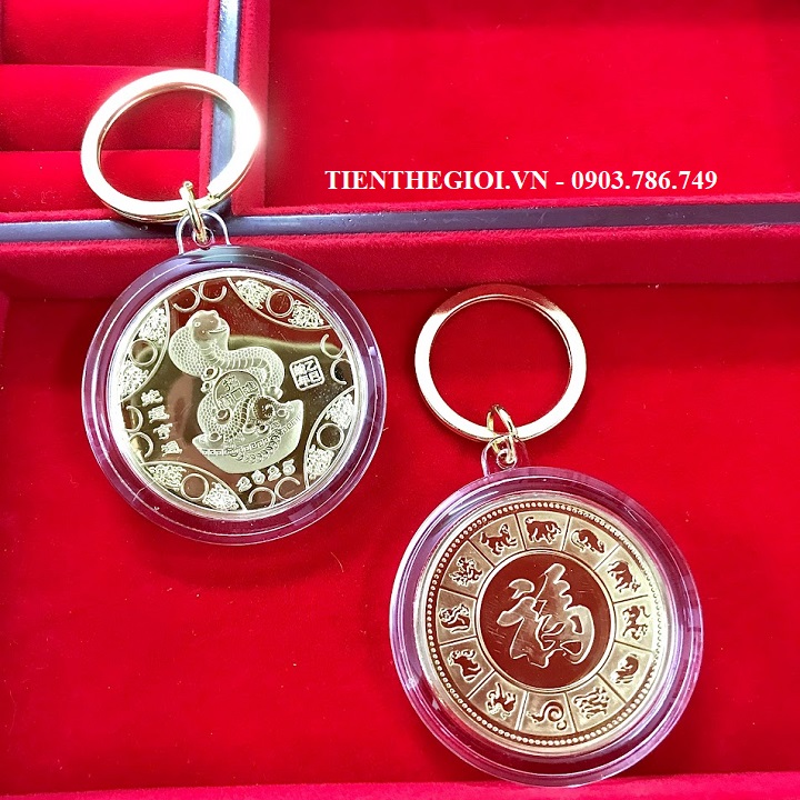 Móc Khóa Xu Con Rắn Hongkong Mạ Vàng